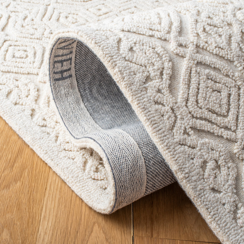 Jellisa Hand Tufted Wool/Cotton Geometric Rug in Ivory, Rectangle 8' x 10'