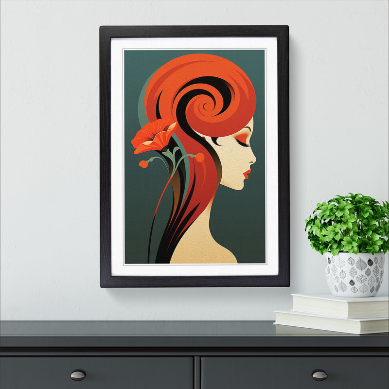 Minimalist Nouveau - Single Picture Frame Print on Wood, 46cm H x 34cm W x 2cm D, Black 