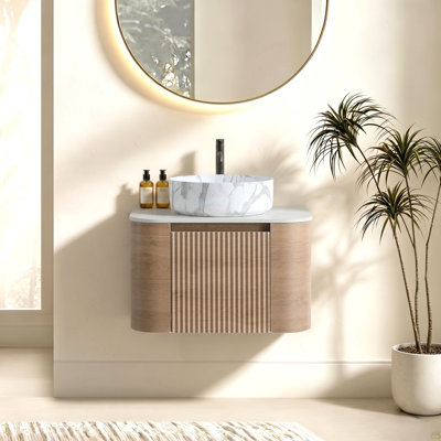 24 inch Bathroom Vanity with Sink, Honey Oak Wall Cabinet with Free Towel Rack, Single Carrara White Ceramic Basin Design, without Drain and Faucet, Pre-assembled