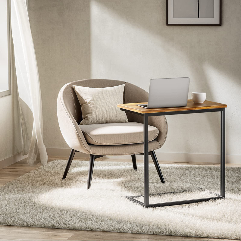 Modern C-Shaped End Table, Rustic Brown, Space-Saving Side Table For Living Room And Bedroom