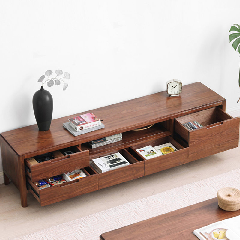 Meuble télé en bois de noyer avec tablette ouverte, H 17,71 po x L 86,61 po x l 15,75 po