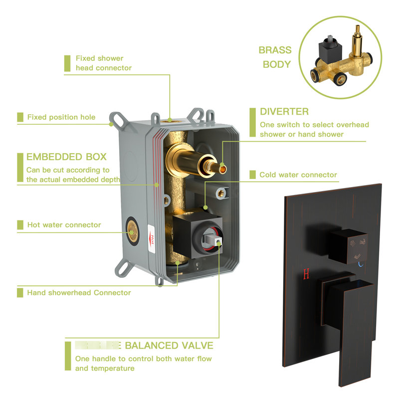 Wall Mounted Shower Compatibility With Waterfall Tub Spout - Oil Rubber Bronze 3 Function Rainfall & Handheld Valve Easy Installation And Hygiene Protocol Procedure Merger Including -Balanced