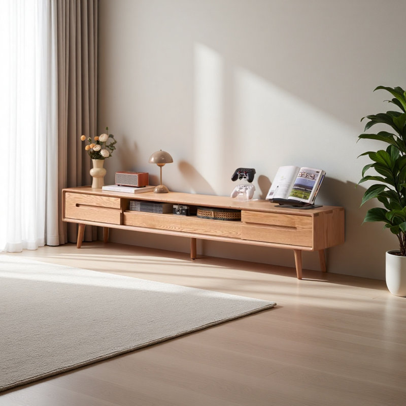 Modern Solid Oak TV Stand, 15.74"H x 70.86"L x 12.56"W