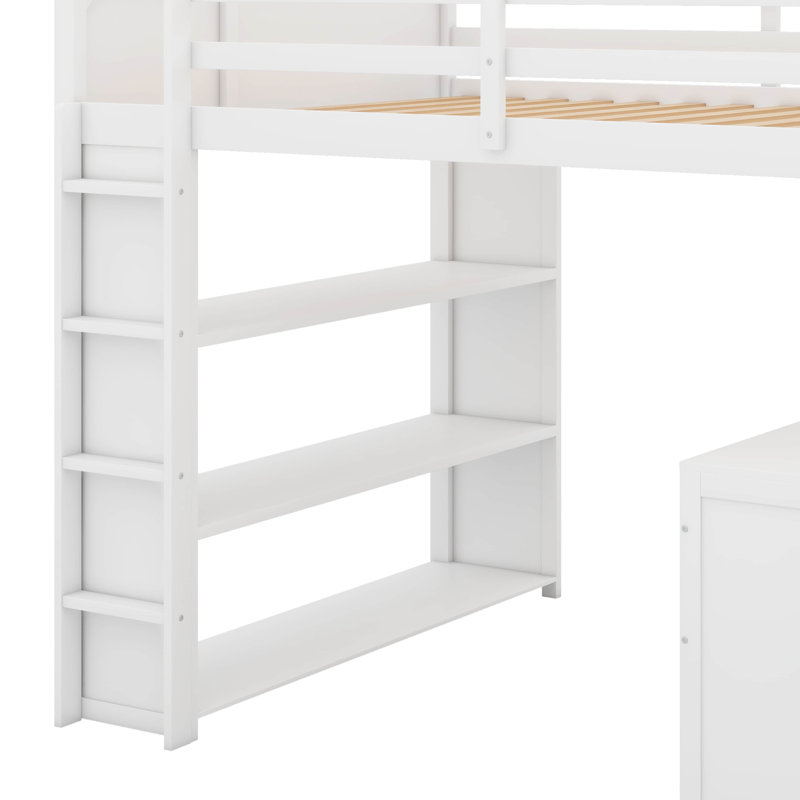 Lit mezzanine double avec tablettes et bureau