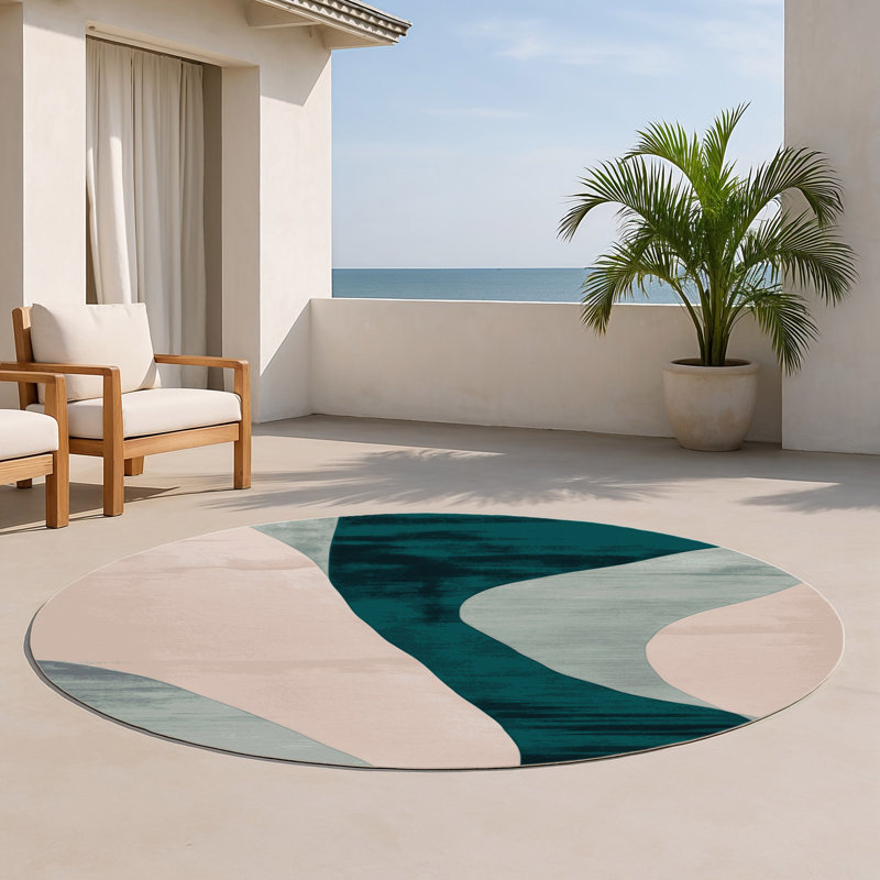 Watercolor Green Indoor and Outdoor Area Rug, Round 5'