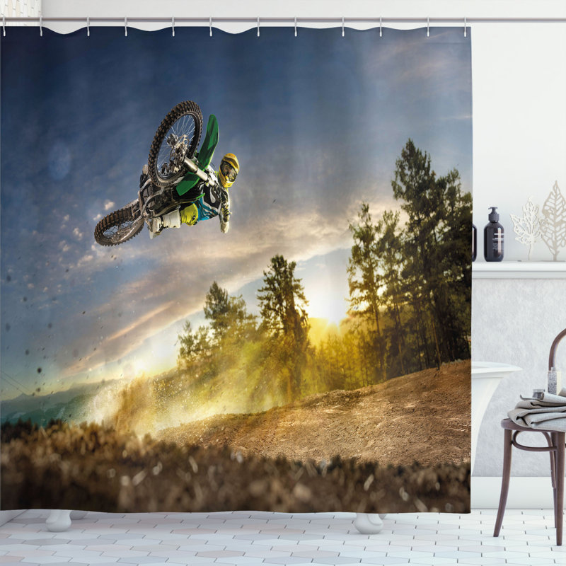 Extreme Sports Motocross Shower Curtain with Hooks