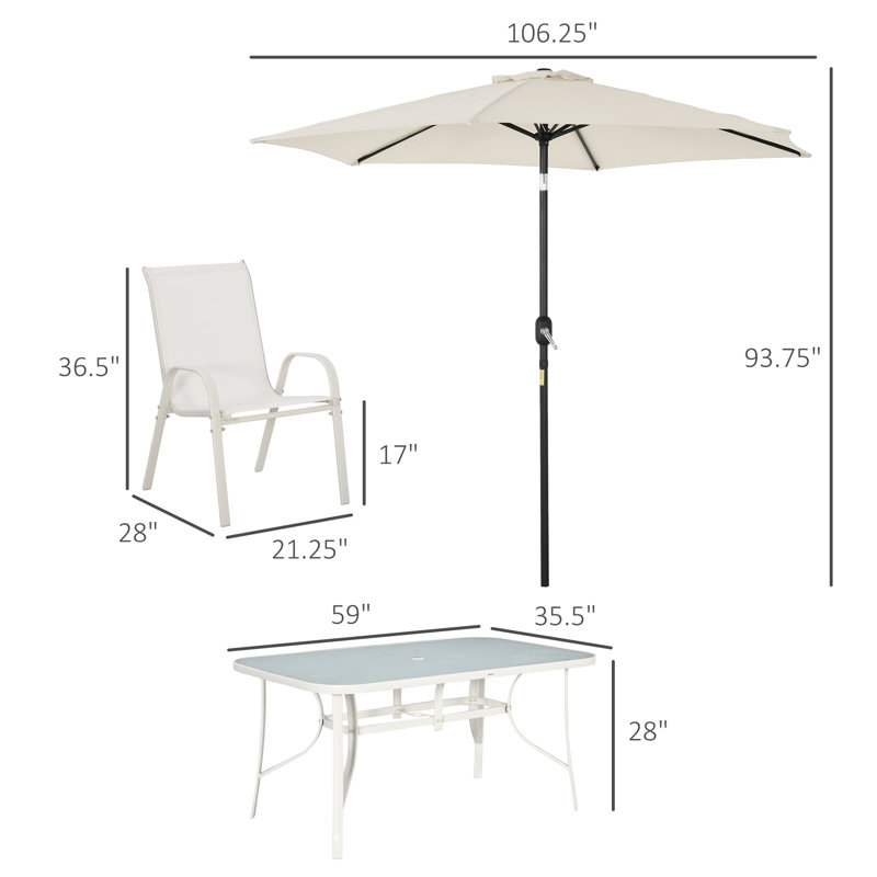 Ensemble de salle à manger rectangulaire pour 6 personnes 59 "avec parasol