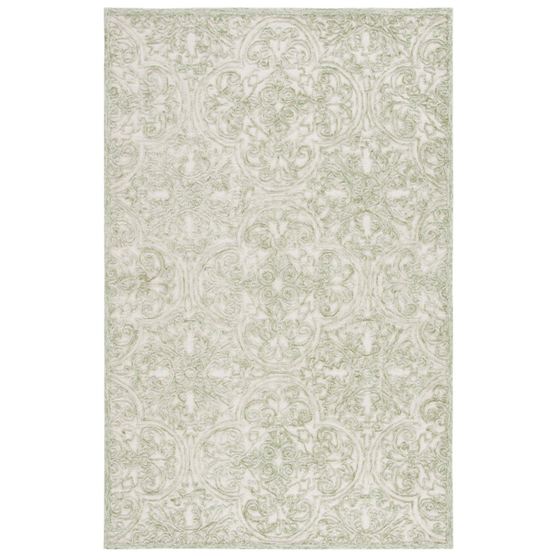 Tapis ivoire / vert Alfio Trace 101, Rectangle 6 pi x 9 pi