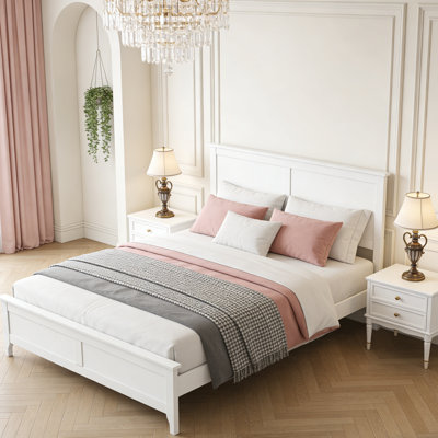 Queen Platform Bed Frame with Headboard and Solid Wood Legs for Bedroom