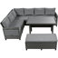 Ensemble de canapé modulaire de patio en osier 5 pièces avec tables d'appoint relevables, table de salle à manger et banc, gris