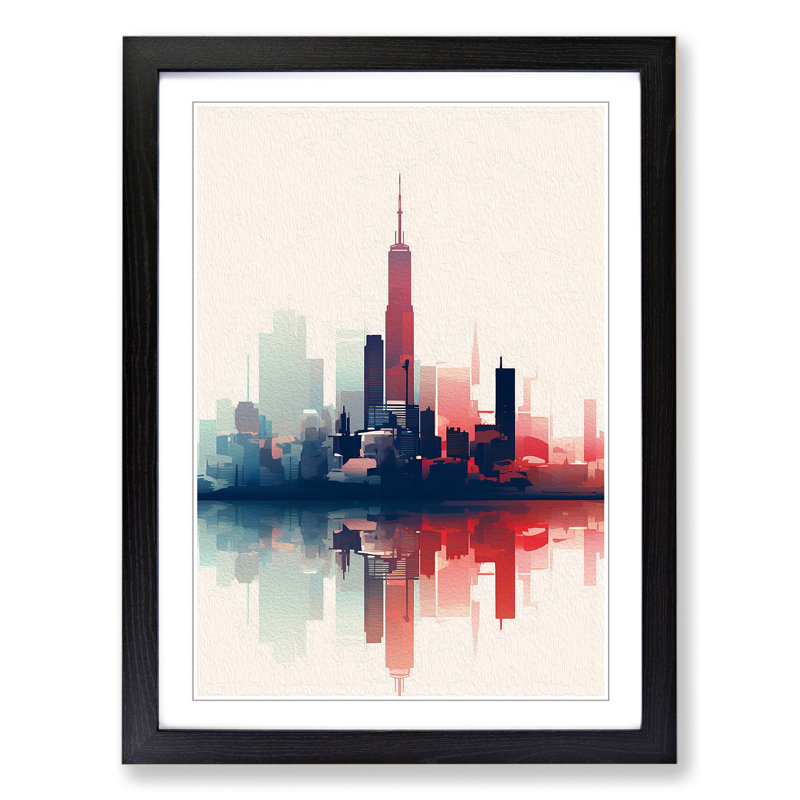 Skyline Minimalism Art - Framed Print, 46cm H x 34cm W x 2cm D, Black