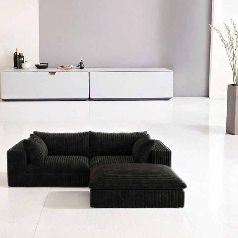 Canapé en velours côtelé prêt à assembler, H 24 po x l 78,7 po x P 78,8 po, Velours côtelé noir