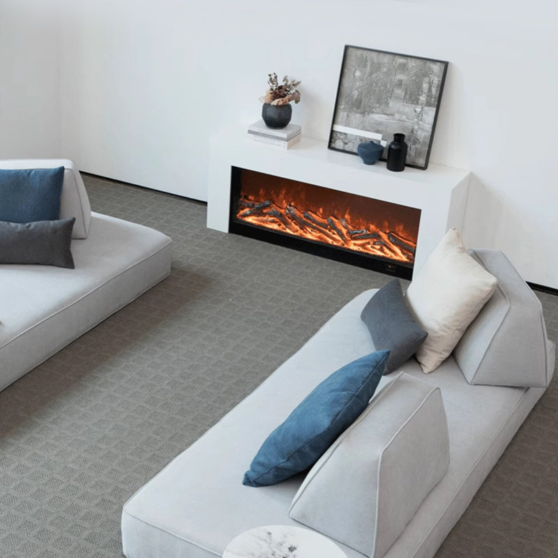 Meuble télé moderne et simple à panneau en pierre avec flammes électroniques simulées, H 23,62 po x l 47,24 po x P 12,99 po