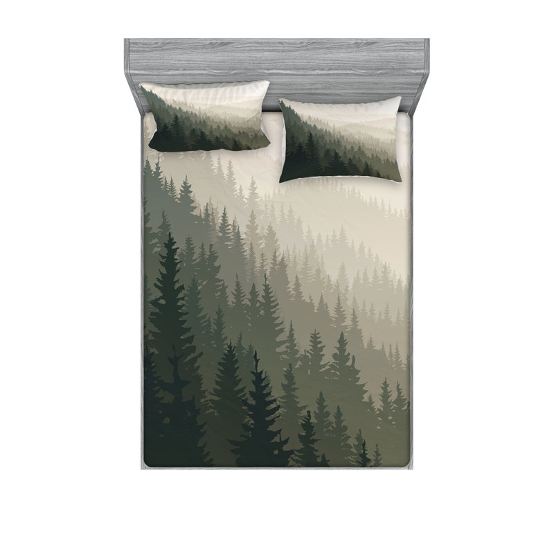 Drap-housse et coussin décoratif Ambesonne Forest, crème, brun clair, vert foncé