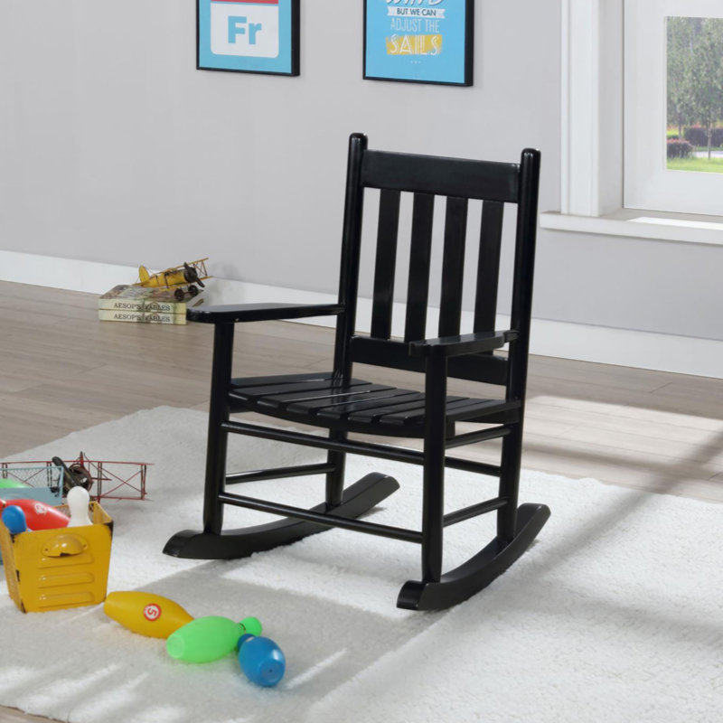 Chaise berçante à dossier à lattes pour jeunes, Noir, noir, noir, noir