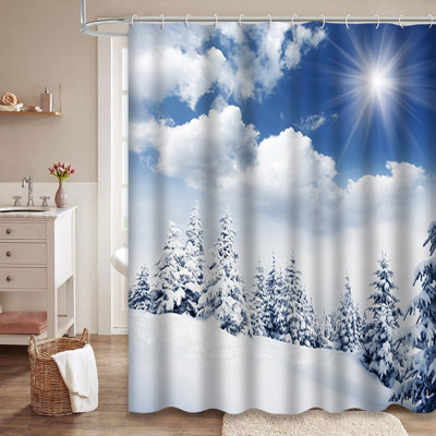Beautiful Winter Snow Trees Snowfall Landscape Shower Curtain with 12 Hooks