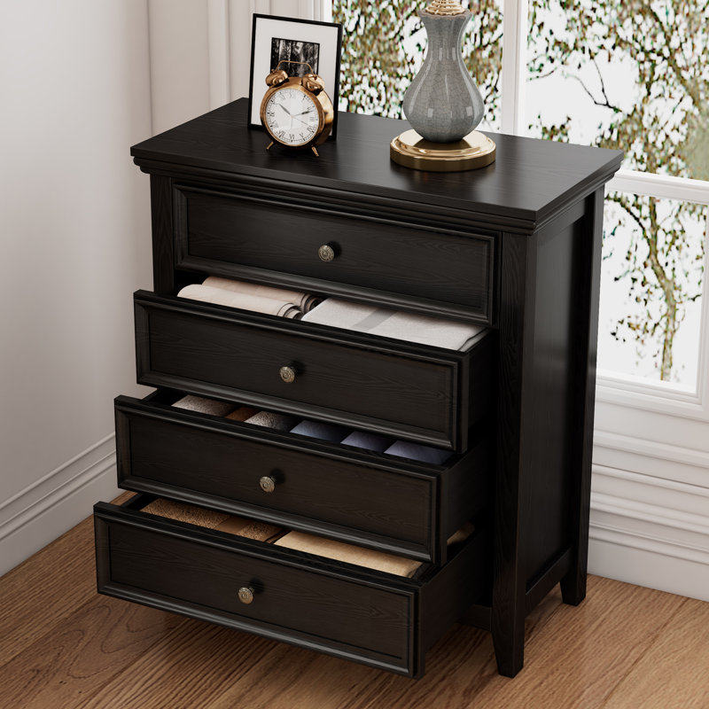 Tall Farmhouse Dresser with 4 Drawers – Versatile Storage for Bedroom & Entryway, Black