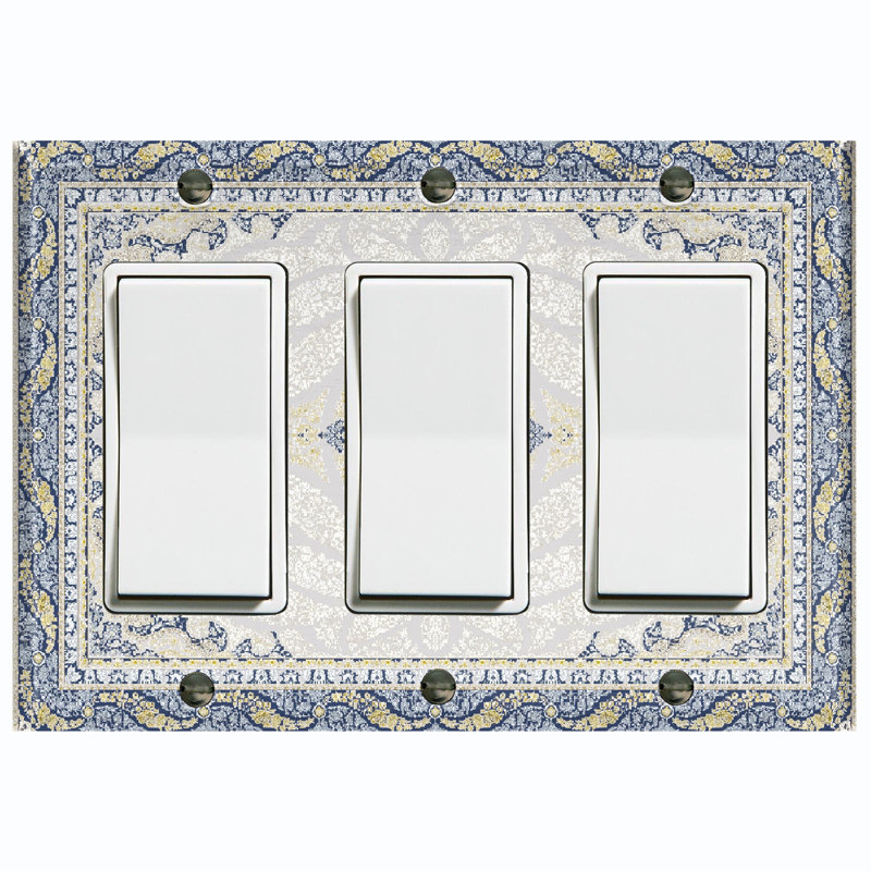 Couvercle de prise de courant en métal pour plaque d'interrupteur (impression de tapis bleu rustique - triple bascule)