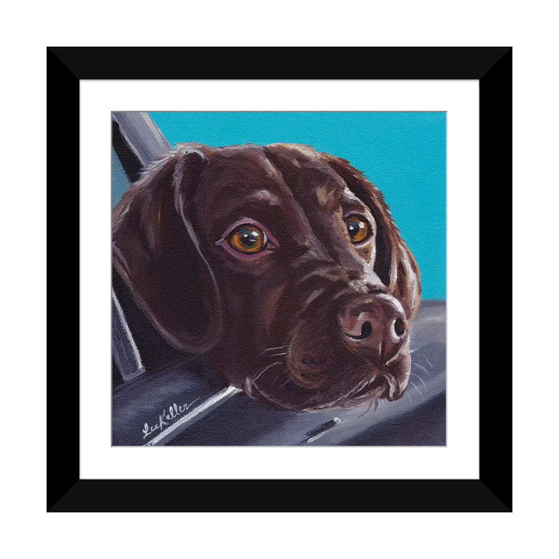 «Chocolate Lab in Car», impression sur toile, Papier d'art encadré noir, H 24 po x l 24 po x P 1 po
