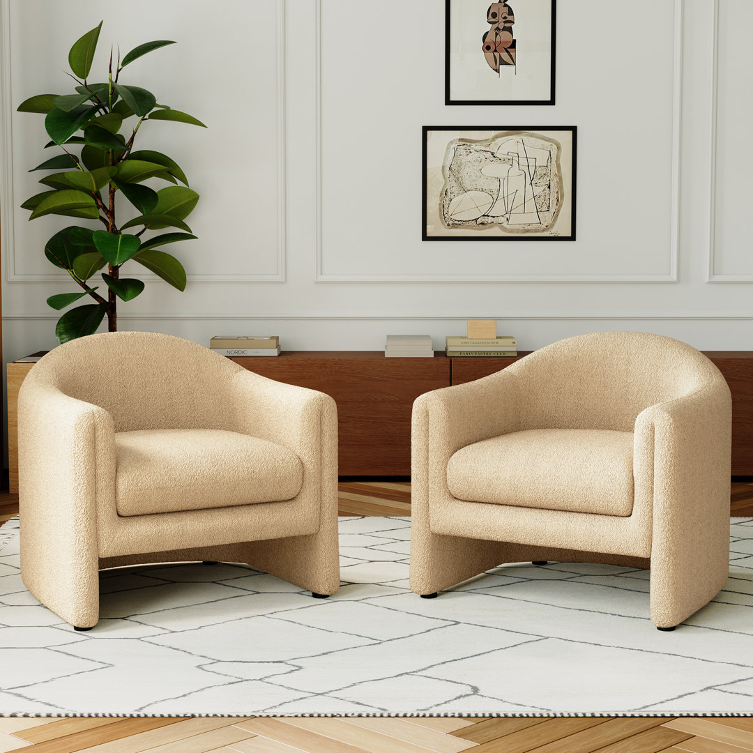 Esly Upholstered Modern Curved Barrel Accent Chair (Set of 2) Brayden Studio® Fabric OR Leather 