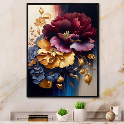 Burgundy And Blue Floral Bunch II - Floral Wall Art