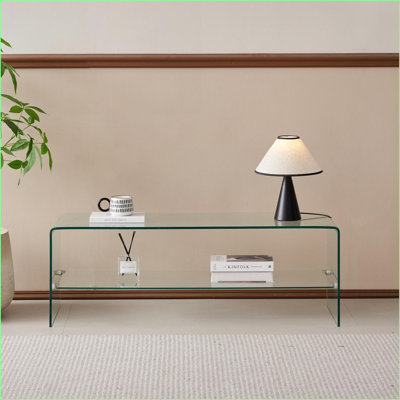 Table basse en verre trempé transparent pour le salon, facile à nettoyer et amp; Aucun assemblage requis