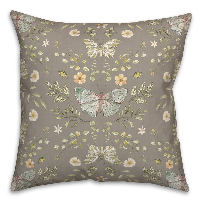 Floral Reversible Throw Pillow, Gray
