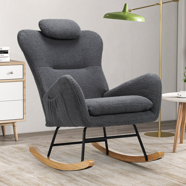 Mid Century Fabric Rocking Chair, Papasan Chair Accent Rocking Chair for  Living Room Bedroom,Steel Legs Relax Chair with Soft Padded,Ergonomic  Design (Color : Gray) : : Home