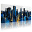Cités et pays, bleu, noir, or, horizon de la ville, ensemble de 3 reproductions d'art sur toile-2034664360