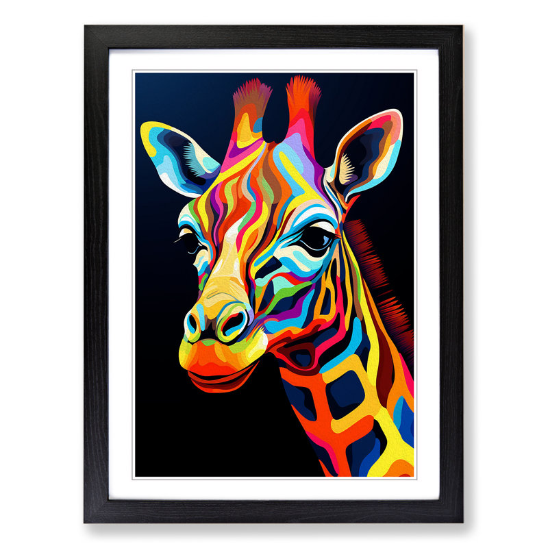 Giraffe Op - Framed Print, Black, 64cm H x 46cm W x 2cm D