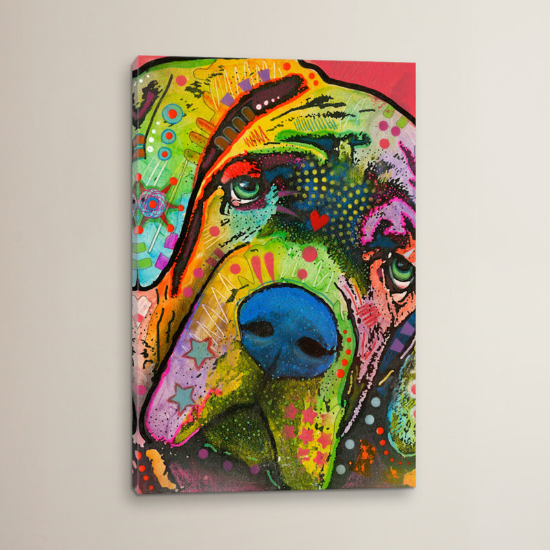 «Mastiff» par Dean Russo - reproduction sur toile, H 26 po x l 18 po x P 1,5 po, Toile avec cadre noir