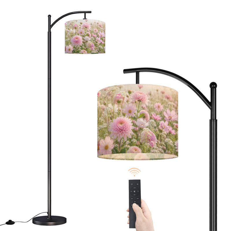 Lampe sur pied à arc avec abat-jour ajustable Aquarelle rétro Airy Garden Blush Roses