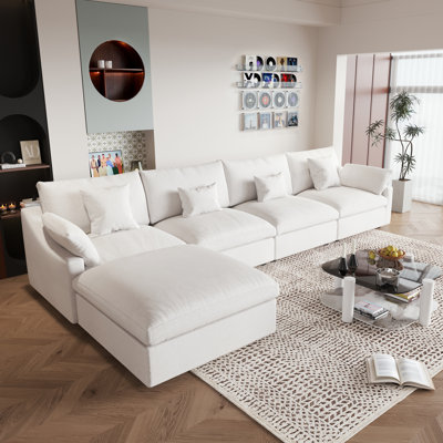 Slipcovered Upholstered Modular Sofa With Ottoman