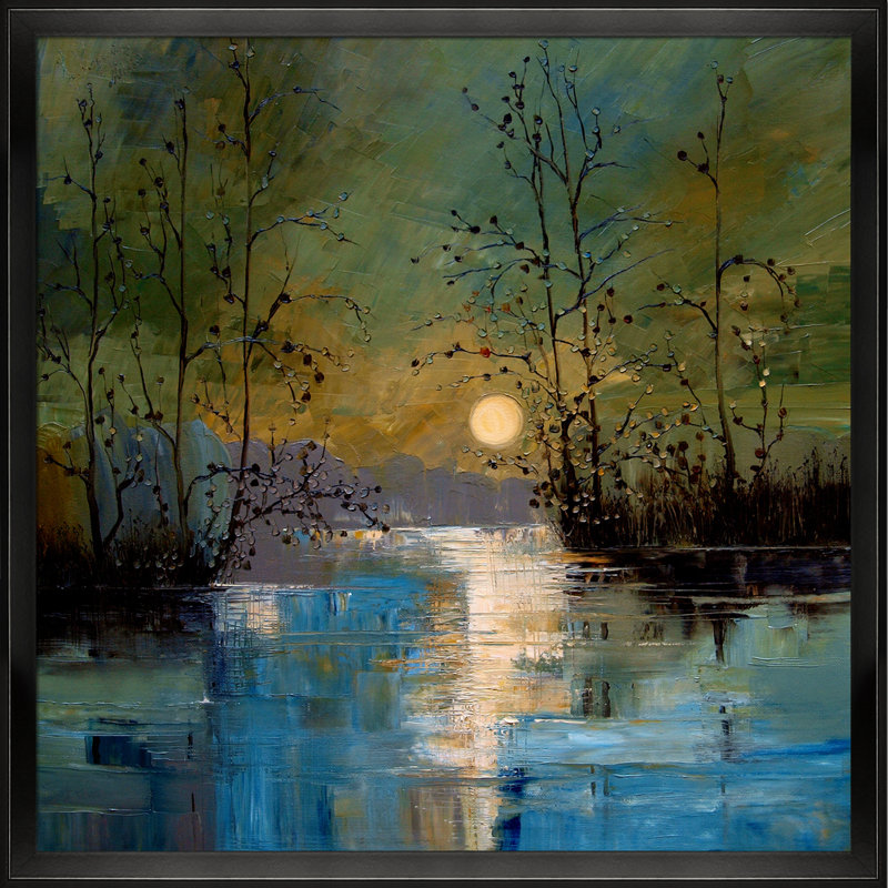 «River, with Glowing Moon» par Justyna Kopania, reproduction d'art sur toile, Cadre flottant, H 26,5 po x l 26,5 po