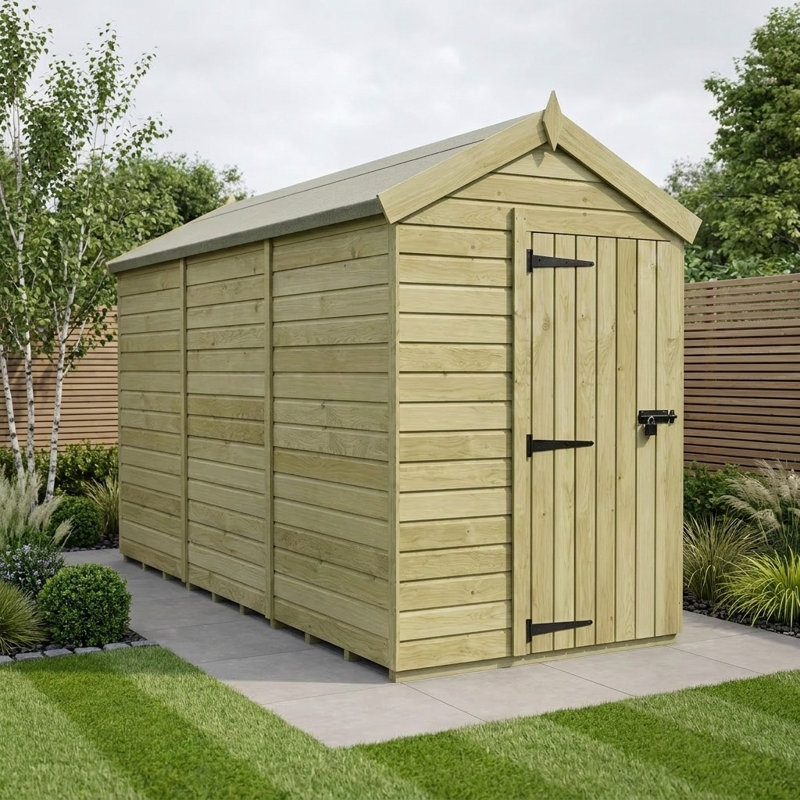 Total Sheds 5ft x 12ft Apex Garden Shed - Single Door - No Windows - Pressure Treated Timber - UK Manufactured