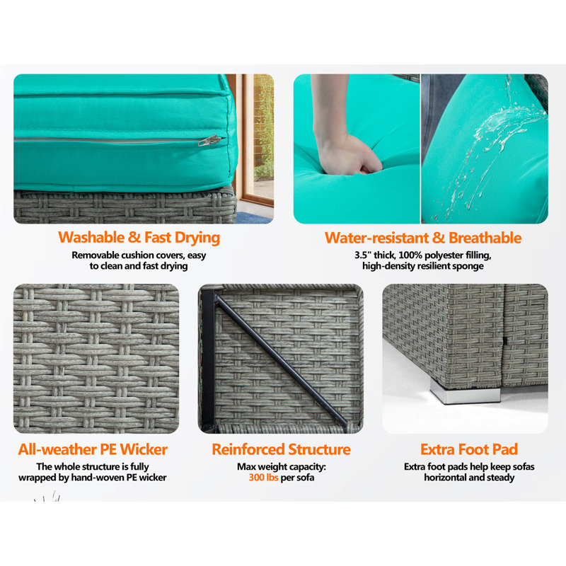 Ensemble de conversation avec canapé 11 pièces Jillien, Bleu ciel