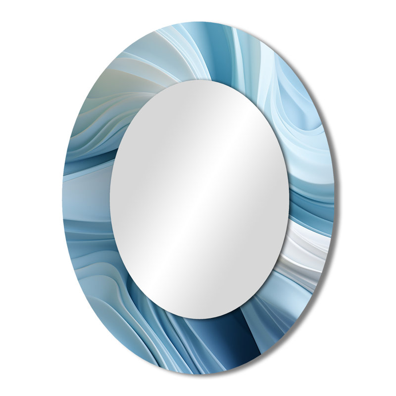 White & Blue Zen Zephyr Spiral I - Modern Oval Wall Mirror, 43" x 33"