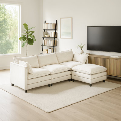 112'' Modular Chenille L-Shaped Sectional Sofa – Space-Saving Corner Seating