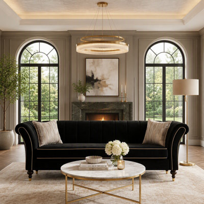 89.5" 3 Seater Velvet Sofa with Channel Tufted Back,Solid Wood Frame