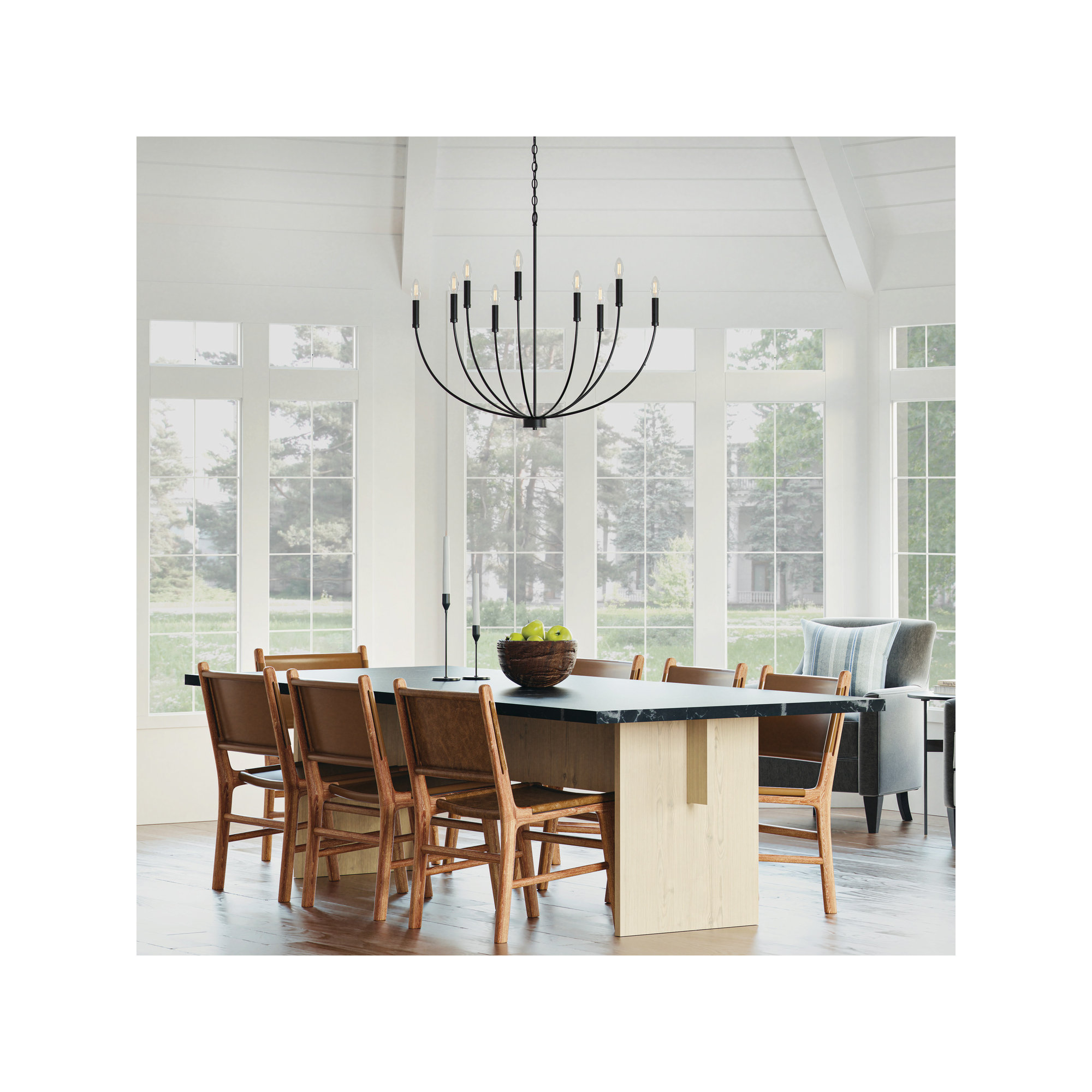 Ansley Dimmable Classic / Traditional Chandelier, 9 Lights, Black