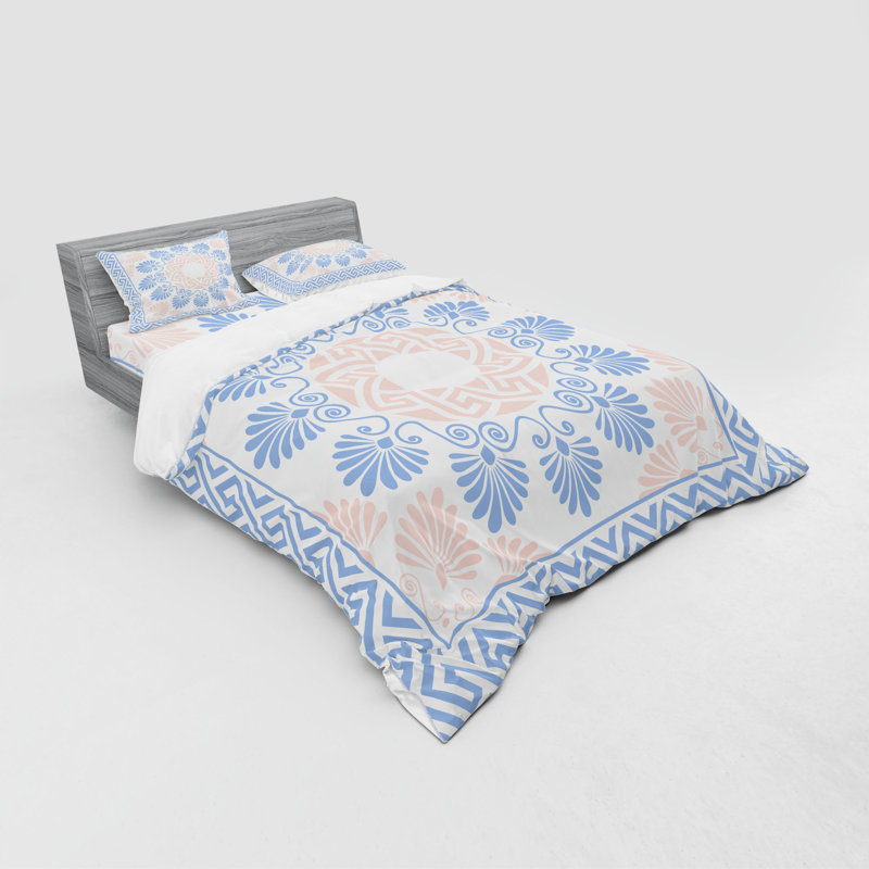 Ensemble de housse de couette éclectique en microfibre bleu / blanc, Housse de couette grand + 3 pièces supplémentair