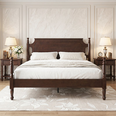 King Size Solid Wood Platform Bed Frame with Headboard & Footboard, 12 Strong Slats Base, Central Metal Legs, No Box Spring Needed, Easy Assembly, Anti-Noise & Slip-Free, Dark Roast Oak Finish