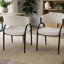 Ensemble de 2 chaises de salle à manger, coussins en tissu beige, pieds arqués en métal noir
