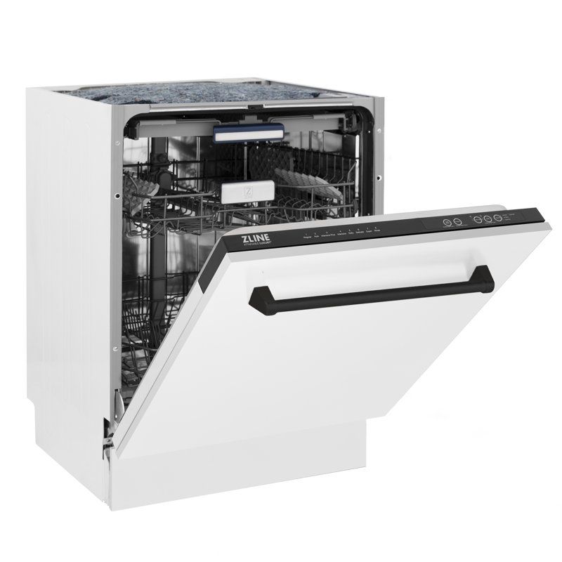 ZLINE Autograph Edition 24 in. Tallac Series 3rd Rack Top Control Built-In Tall Tub Dishwasher in White Matte with Handle, 51dBa