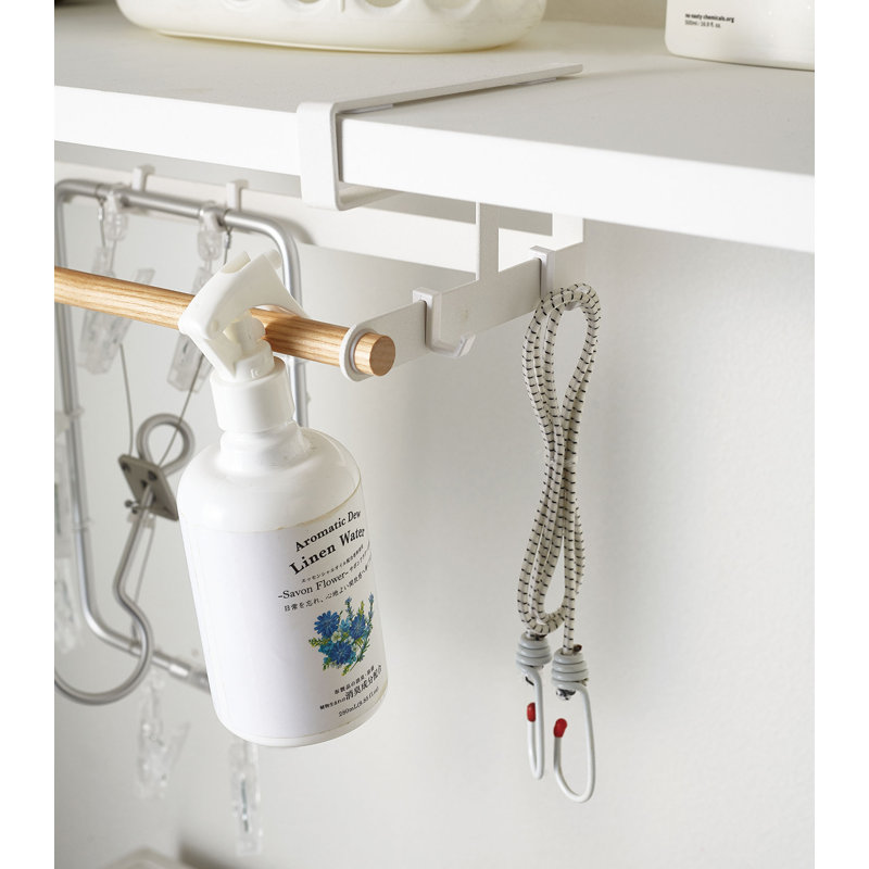 Compact Wooden Undershelf Laundry Organizer with Hanger Bar
