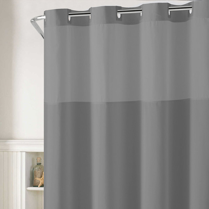 Frost Gray Hookless Fabric Shower Curtain with PEVA Liner