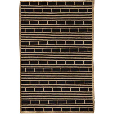 Striped Hand-Knotted Wool Black/Dark Taupe Area Rug