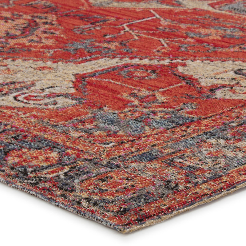 Tapis d'intérieur / extérieur oriental rouge Oliver, Rectangle 7 pi 6 po x 9 pi 6 po