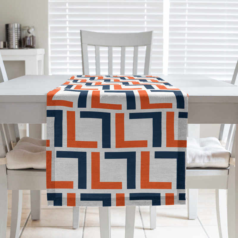 Chemin de table Carolina, 72 po x 16 po, polyester, Blanc / orange / bleu