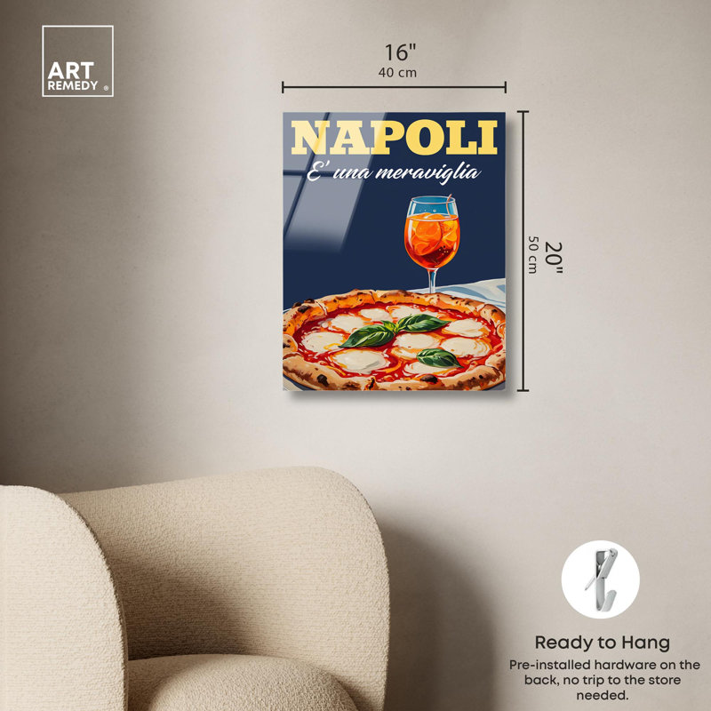 «Pizza and Aperol Pop», reproduction d'art en acrylique par Art Remedy, H 20 po x l 16 po